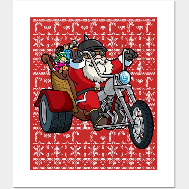 Santa Claus Riding Motorcycle Ugly Christmas Sweater Wall Art by E